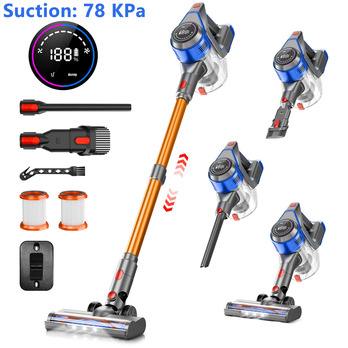 Honki Cordless Stick Vacuum | 78kPa Suction, 45-Min Runtime